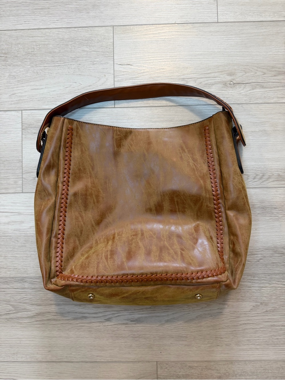 Boho Brown Hobo Bag Purse Faux Leather Distressed Finish Braided Strap Western